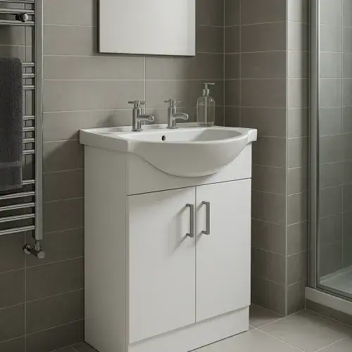 2 Tap Hole Floor Standing Vanity Unit and 550mm Basin - Gloss White