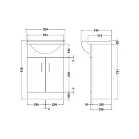 2 Tap Hole Floor Standing Vanity Unit and 550mm Basin - Satin Grey