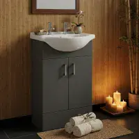 2 Tap Hole Floor Standing Vanity Unit and 550mm Basin - Satin Grey