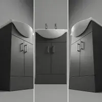 2 Tap Hole Floor Standing Vanity Unit and 550mm Basin - Satin Grey