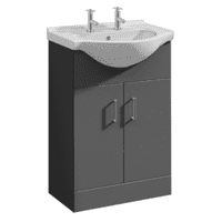 2 Tap Hole Floor Standing Vanity Unit and 550mm Basin - Satin Grey