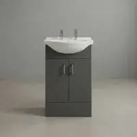 2 Tap Hole Floor Standing Vanity Unit and 550mm Basin - Satin Grey