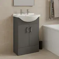 2 Tap Hole Floor Standing Vanity Unit and 550mm Basin - Satin Grey