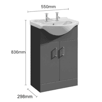 2 Tap Hole Floor Standing Vanity Unit and 550mm Basin - Satin Grey