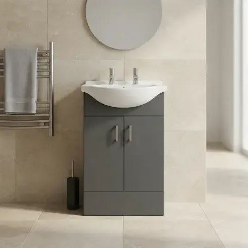 2 Tap Hole Floor Standing Vanity Unit and 550mm Basin - Satin Grey