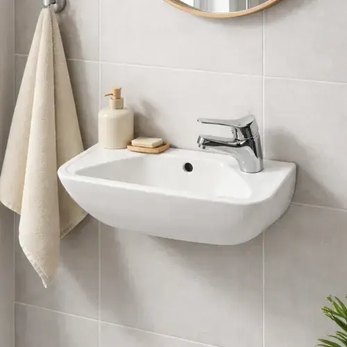 45cm x 35cm 2 Tap Hole Ceramic Cloakroom Basin with Overflow - White