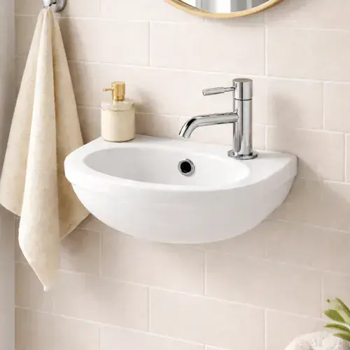 490 x 220mm 1 Tap Hole Cloakroom Basin with Overflow - White