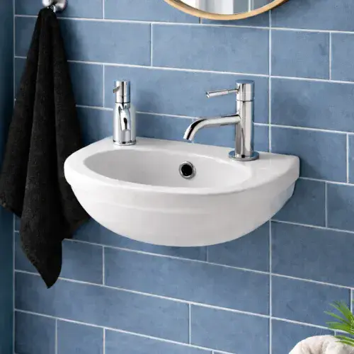 490 x 220mm 2 Tap Hole Cloakroom Basin with Overflow - White