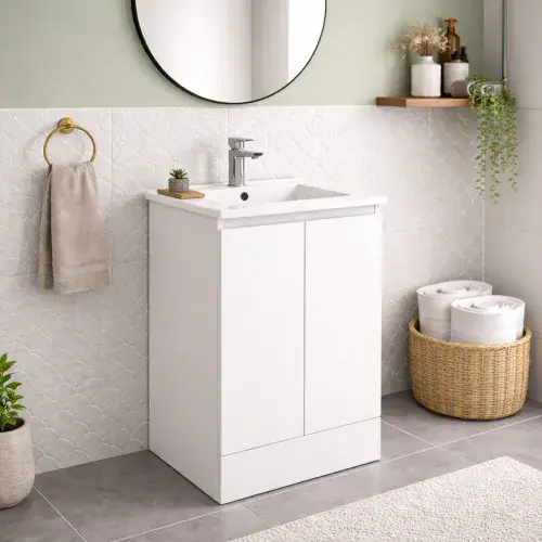500mm Waterproof Vanity Unit with Ceramic Basin | White | Lifetime Guarantee