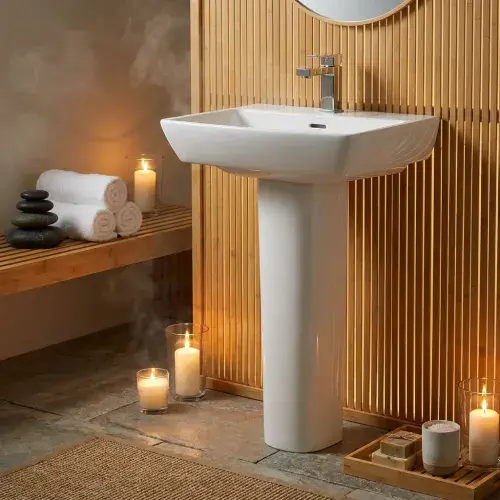 550mm F60C Sanitaryware Basin with Pedestal - 1 Tap Hole