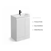 600mm Waterproof Vanity Unit with Ceramic Basin - Gloss White - Lifetime Guarantee