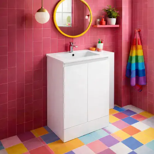600mm Waterproof Vanity Unit with Ceramic Basin - Gloss White - Lifetime Guarantee