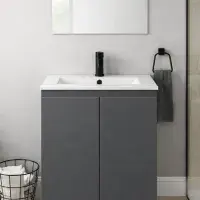 600mm Waterproof Vanity Unit with Ceramic Basin - Matt Grey - Lifetime Guarantee