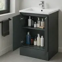 600mm Waterproof Vanity Unit with Ceramic Basin - Matt Grey - Lifetime Guarantee