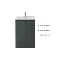 600mm Waterproof Vanity Unit with Ceramic Basin - Matt Grey - Lifetime Guarantee