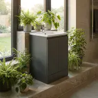 600mm Waterproof Vanity Unit with Ceramic Basin - Matt Grey - Lifetime Guarantee