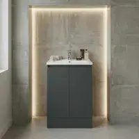 600mm Waterproof Vanity Unit with Ceramic Basin - Matt Grey - Lifetime Guarantee
