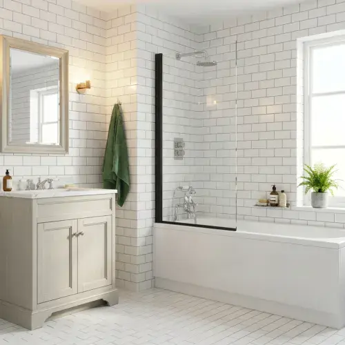 800 x 1400mm Square Bath Screen (6mm) - Black