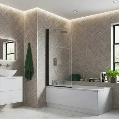 800 x 1500mm Single Straight Bath Screen (6mm) - Black
