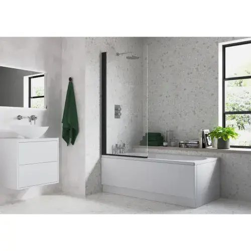 800x1400mm Square Bath Screen (6mm) - Black
