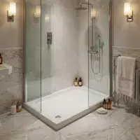 80mm Height Universal Cast Stone Rectangular Shower Tray - White - Various Size