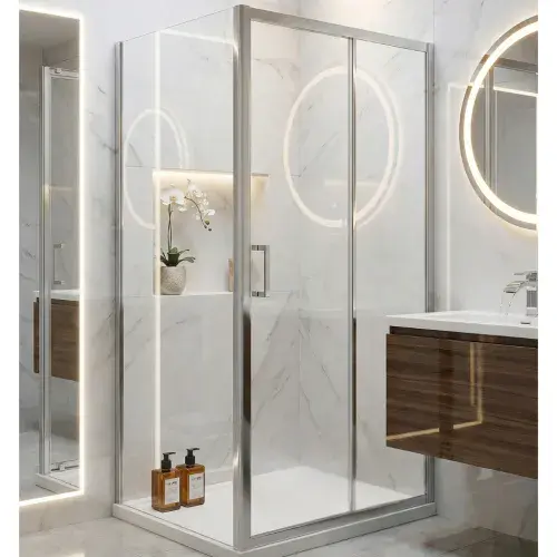 8mm F8 Chrome Sliding Shower Door | 1950mm High | Easy Clean AquaShield Glass