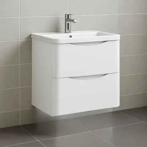 Aalborg 2 Drawer Wall Hung Vanity Unit With Ceramic Basin 600mm Wide - Various Finishes