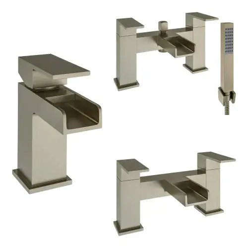 Abberton Brushed Brass Bathroom Tap Set - Basin Mono, Bath Filler & Bath Shower Mixer with Handset