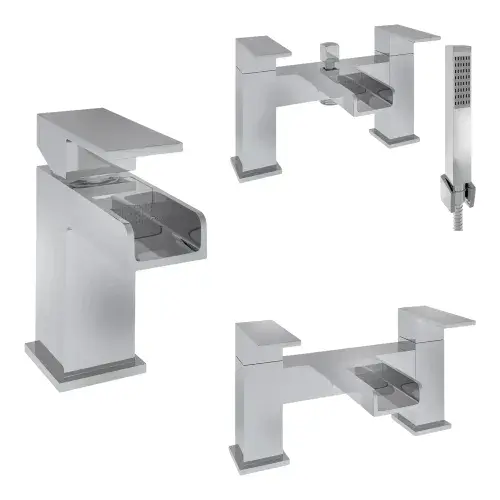 Abberton Chrome Bathroom Tap Set - Basin Mono, Bath Filler & Bath Shower Mixer with Handset