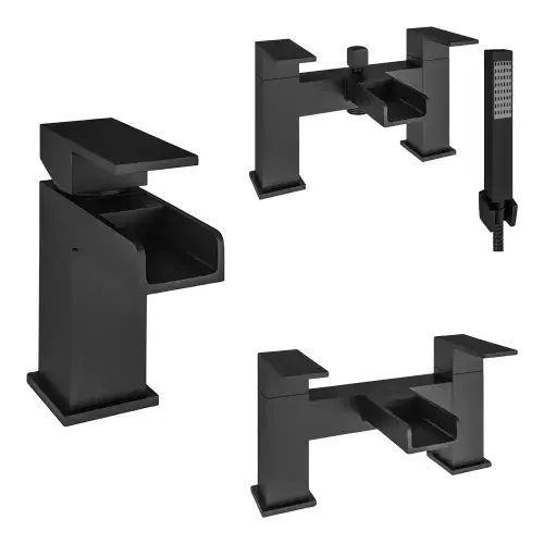 Abberton Matt Black Bathroom Tap Pack - Basin Mixer & Choice of Bath Tap