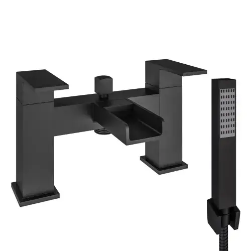 Abberton Matt Black Square Bath Shower Mixer Tap with Handset
