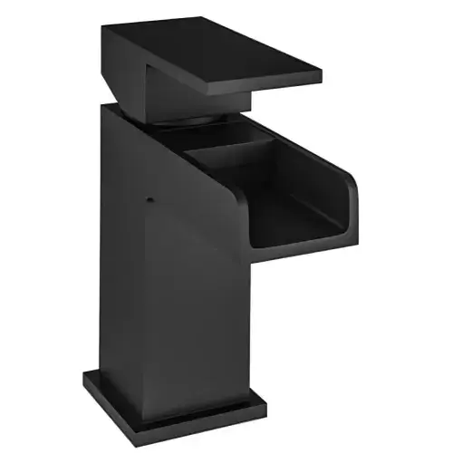 Abberton Matt Black Square Waterfall Basin Mixer Tap with Clicker Waste
