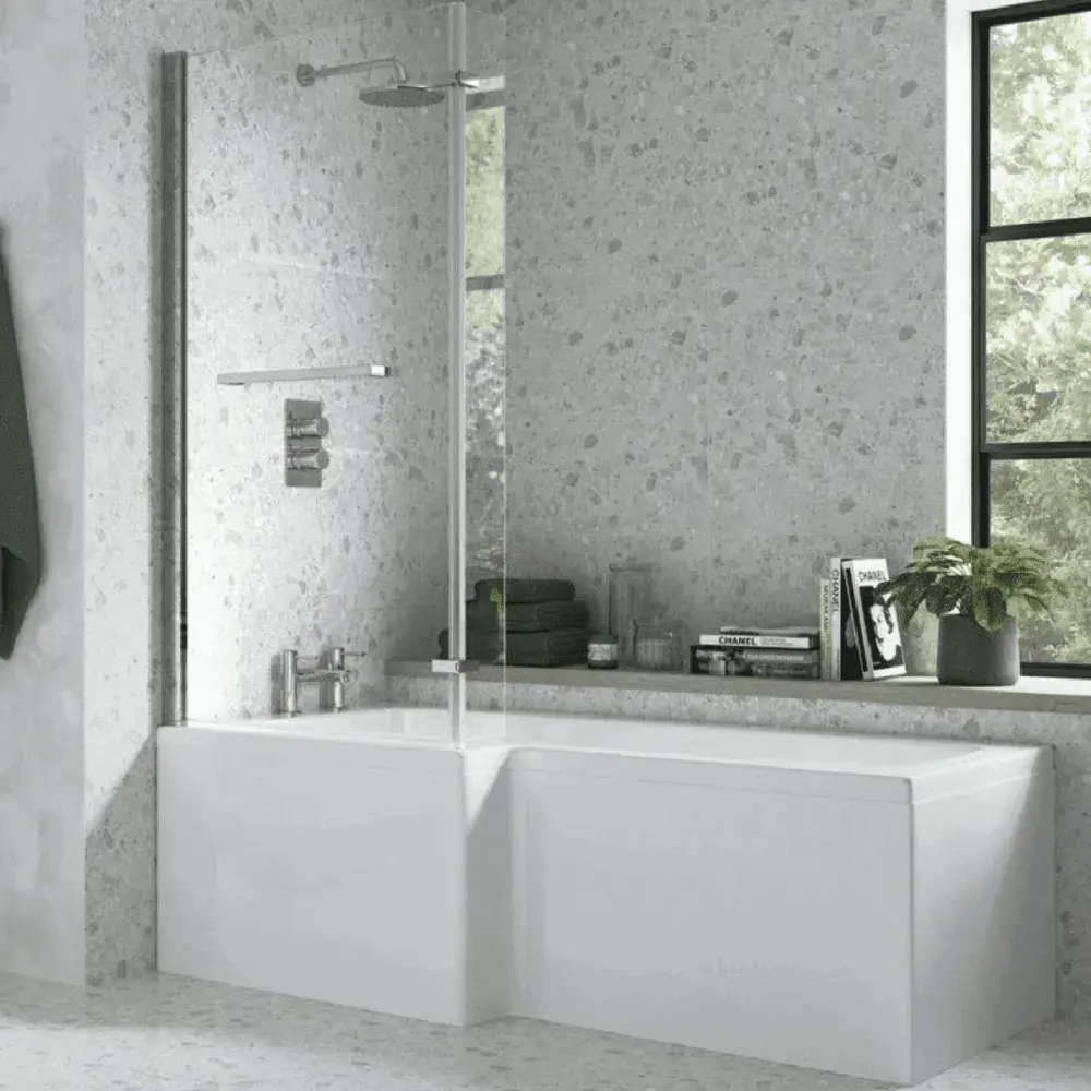 Acrylox 1700mm L Shape Shower Bath Reinforced inc Front Panel & Shower ...