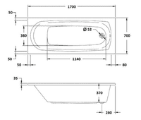 Acrylox ShowerBath 1700 x 700mm Single Ended Reinforced