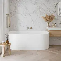 Adelso Back to Wall Curved Freestanding Bath 1600mm, White - Lifetime Guarantee