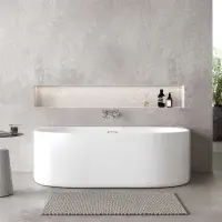 Adelso Back to Wall Curved Freestanding Bath 1600mm, White - Lifetime Guarantee