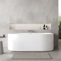 Adelso Back to Wall Curved Freestanding Bath 1700mm, White, Lifetime Guarantee