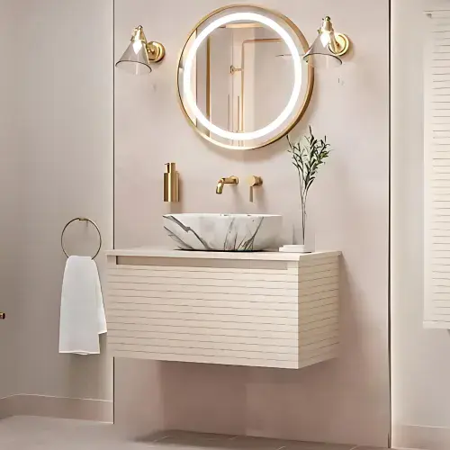 Alight 600mm Wall Hung 1 Drawer Basin Unit & Worktop - Matt Cotton