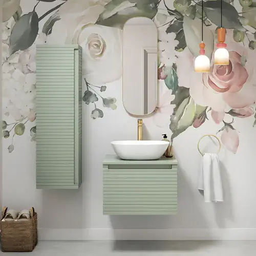 Alight 600mm Wall Hung 1 Drawer Basin Unit & Worktop - Matt Green