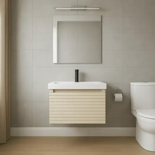 Alight 615mm Fluted 1 Drawer Wall Hung Basin Unit, Matt Cotton