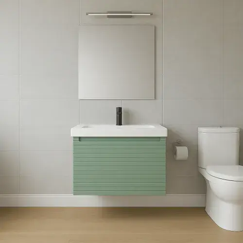 Alight 615mm Fluted 1 Drawer Wall Hung Basin Unit Willow Green