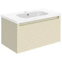 Alight 815mm Fluted 1 Drawer Wall Hung Basin Unit, Matt Cotton
