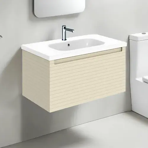 Alight 815mm Fluted 1 Drawer Wall Hung Basin Unit, Matt Cotton