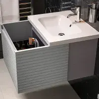 Alight 815mm Fluted 1 Drawer Wall Hung Basin Unit, Matt Grey