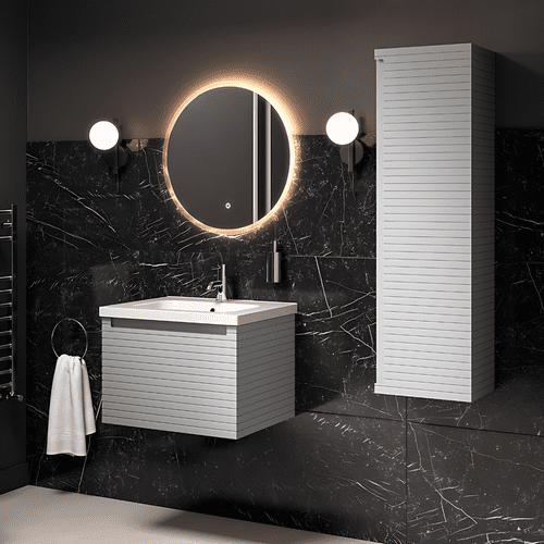 Alight 815mm Fluted 1 Drawer Wall Hung Basin Unit, Matt Grey