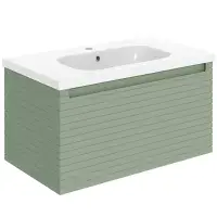 Alight 815mm Fluted 1 Drawer Wall Hung Basin Unit Willow Green