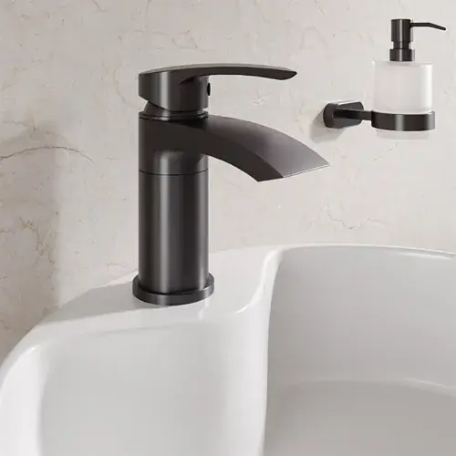 Alveston Swivel Basin Tap with Waste - Matt Black