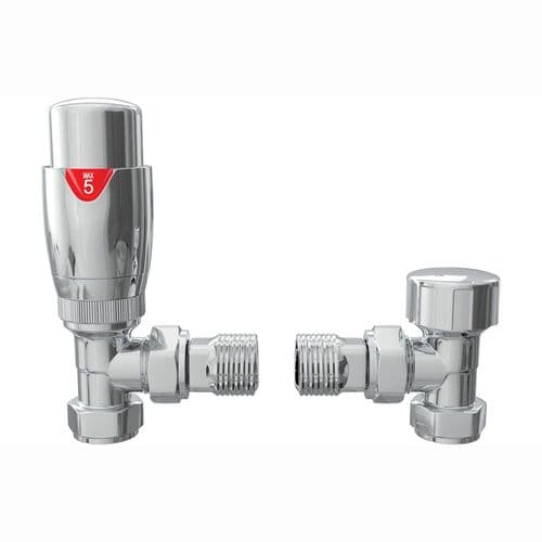 Angled Thermostatic Radiator Valve Pack, Chrome and Various Colours, TRV