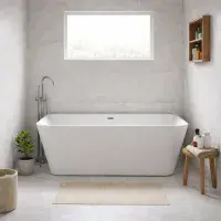 Angso Square Freestanding Back to Wall Bath Tub, 1615mm x 720mm - Lifetime Guarantee