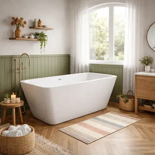 Angso Square Freestanding Back to Wall Bath Tub, 1615mm x 720mm - Lifetime Guarantee